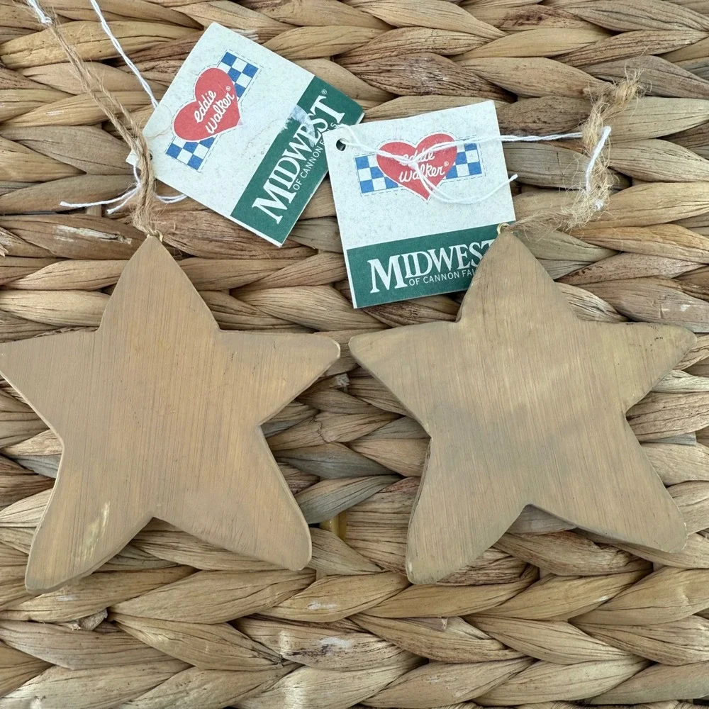 2 Midwest Cannon Falls Snowman Star Christmas Ornament Wood Hand Painted Rustic‎